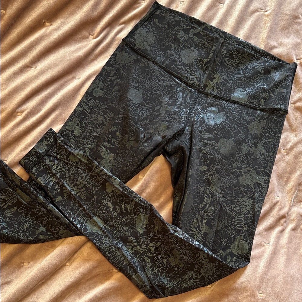 Lululemon Athletica Black and Gold Floral Leggings
